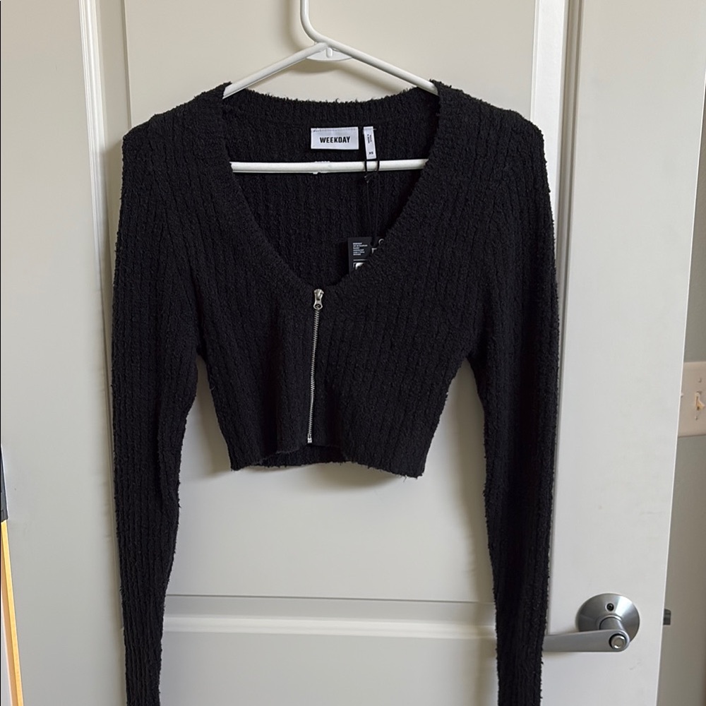 Weekday Black Cropped Knit Top